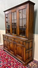 Load image into Gallery viewer, Antique English Large Bookcase Cupboard Cabinet Triple Door Glass Oak c. 1930s