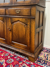 Load image into Gallery viewer, Antique English Large Bookcase Cupboard Cabinet Triple Door Glass Oak c. 1930s