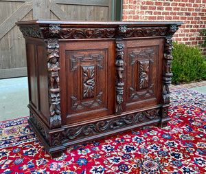 Antique French Renaissance Revival Server Sideboard Buffet Cabinet Oak 19C