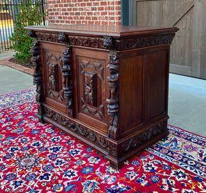 Antique French Renaissance Revival Server Sideboard Buffet Cabinet Oak 19C