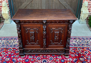 Antique French Renaissance Revival Server Sideboard Buffet Cabinet Oak 19C