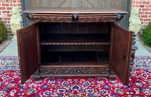 Antique French Renaissance Revival Server Sideboard Buffet Cabinet Oak 19C
