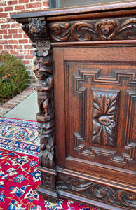 Antique French Renaissance Revival Server Sideboard Buffet Cabinet Oak 19C