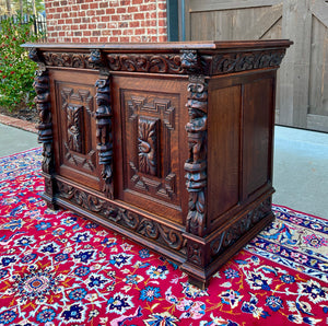 Antique French Renaissance Revival Server Sideboard Buffet Cabinet Oak 19C