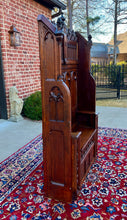 Load image into Gallery viewer, Antique French Bench Settee Gothic Revival Oak Church Bench Trunk 74&quot; Tall 19C