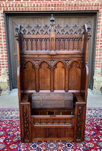 Load image into Gallery viewer, Antique French Bench Settee Gothic Revival Oak Church Bench Trunk 74&quot; Tall 19C