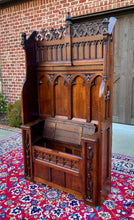 Load image into Gallery viewer, Antique French Bench Settee Gothic Revival Oak Church Bench Trunk 74&quot; Tall 19C