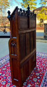 Antique French Bench Settee Gothic Revival Oak Church Bench Trunk 74" Tall 19C