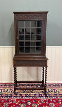 Load image into Gallery viewer, Antique English Oak Jacobean Revival Barley Twist Bookcase Display Cabinet 1900s