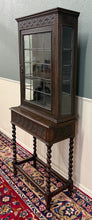 Load image into Gallery viewer, Antique English Oak Jacobean Revival Barley Twist Bookcase Display Cabinet 1900s