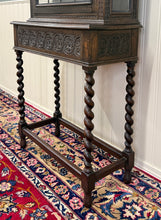 Load image into Gallery viewer, Antique English Oak Jacobean Revival Barley Twist Bookcase Display Cabinet 1900s