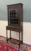 Load image into Gallery viewer, Antique English Oak Jacobean Revival Barley Twist Bookcase Display Cabinet 1900s