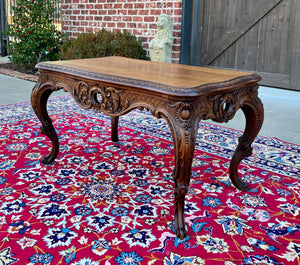 Antique French Louis XV Style Coffee Table Bench Honey Oak Highly Carved