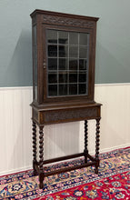 Load image into Gallery viewer, Antique English Oak Jacobean Revival Barley Twist Bookcase Display Cabinet 1900s