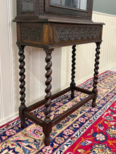 Load image into Gallery viewer, Antique English Oak Jacobean Revival Barley Twist Bookcase Display Cabinet 1900s