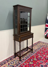 Load image into Gallery viewer, Antique English Oak Jacobean Revival Barley Twist Bookcase Display Cabinet 1900s