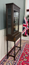 Load image into Gallery viewer, Antique English Oak Jacobean Revival Barley Twist Bookcase Display Cabinet 1900s