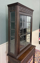 Load image into Gallery viewer, Antique English Oak Jacobean Revival Barley Twist Bookcase Display Cabinet 1900s