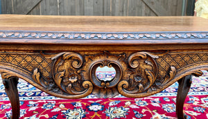 Antique French Louis XV Style Coffee Table Bench Honey Oak Highly Carved