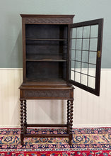 Load image into Gallery viewer, Antique English Oak Jacobean Revival Barley Twist Bookcase Display Cabinet 1900s