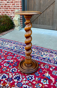 Antique French Pedestal Plant Stand Table Barley Twist Honey Oak 35" T 19th C