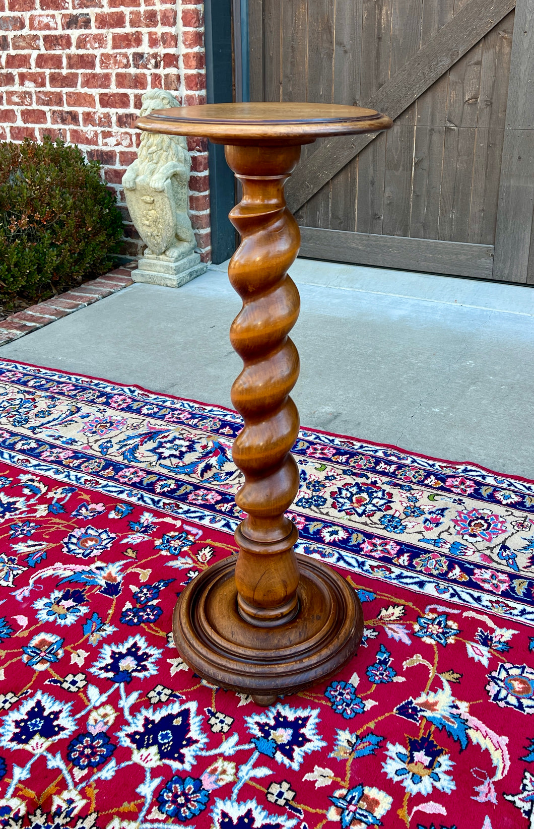 Antique French Pedestal Plant Stand Table Barley Twist Honey Oak 35