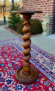 Antique French Pedestal Plant Stand Table Barley Twist Honey Oak 35" T 19th C