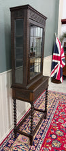 Load image into Gallery viewer, Antique English Oak Jacobean Revival Barley Twist Bookcase Display Cabinet 1900s