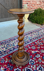 Antique French Pedestal Plant Stand Table Barley Twist Honey Oak 35" T 19th C