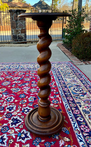 Antique French Pedestal Plant Stand Table Barley Twist Honey Oak 35" T 19th C