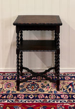 Load image into Gallery viewer, Antique English Flip Top Game Table Barley Twist Side Table Carved Oak c. 1930s