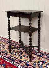 Load image into Gallery viewer, Antique English Flip Top Game Table Barley Twist Side Table Carved Oak c. 1930s