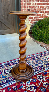 Antique French Pedestal Plant Stand Table Barley Twist Honey Oak 35" T 19th C