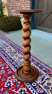 Antique French Pedestal Plant Stand Table Barley Twist Honey Oak 35" T 19th C