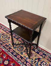 Load image into Gallery viewer, Antique English Flip Top Game Table Barley Twist Side Table Carved Oak c. 1930s