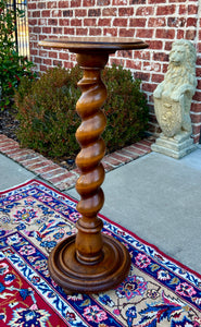 Antique French Pedestal Plant Stand Table Barley Twist Honey Oak 35" T 19th C