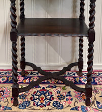 Load image into Gallery viewer, Antique English Flip Top Game Table Barley Twist Side Table Carved Oak c. 1930s