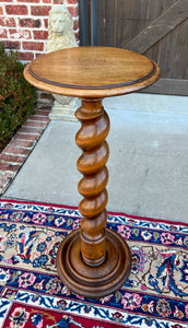 Antique French Pedestal Plant Stand Table Barley Twist Honey Oak 35" T 19th C