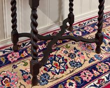 Load image into Gallery viewer, Antique English Flip Top Game Table Barley Twist Side Table Carved Oak c. 1930s