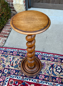 Antique French Pedestal Plant Stand Table Barley Twist Honey Oak 35" T 19th C