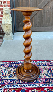 Antique French Pedestal Plant Stand Table Barley Twist Honey Oak 35" T 19th C