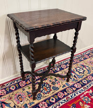 Load image into Gallery viewer, Antique English Flip Top Game Table Barley Twist Side Table Carved Oak c. 1930s