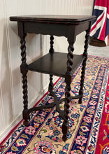 Load image into Gallery viewer, Antique English Flip Top Game Table Barley Twist Side Table Carved Oak c. 1930s