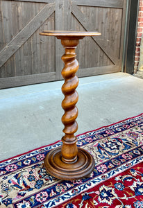 Antique French Pedestal Plant Stand Table Barley Twist Honey Oak 35" T 19th C