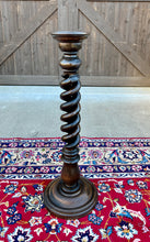 Load image into Gallery viewer, Antique French Pedestal Plant Stand Table Barley Twist OPEN TWIST Dark Oak 36&quot; T