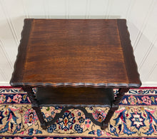Load image into Gallery viewer, Antique English Flip Top Game Table Barley Twist Side Table Carved Oak c. 1930s