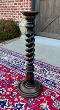 Load image into Gallery viewer, Antique French Pedestal Plant Stand Table Barley Twist OPEN TWIST Dark Oak 36&quot; T