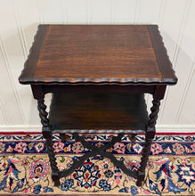Load image into Gallery viewer, Antique English Flip Top Game Table Barley Twist Side Table Carved Oak c. 1930s
