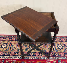 Load image into Gallery viewer, Antique English Flip Top Game Table Barley Twist Side Table Carved Oak c. 1930s
