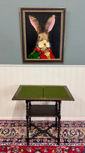 Load image into Gallery viewer, Antique English Flip Top Game Table Barley Twist Side Table Carved Oak c. 1930s